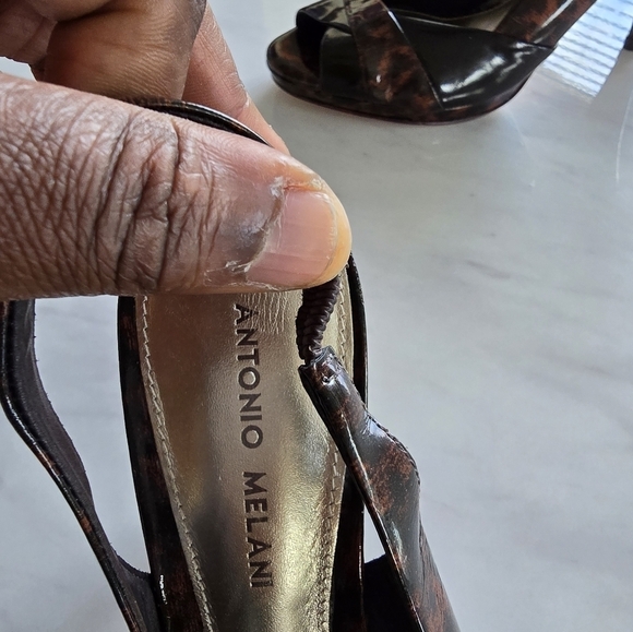Antonio Melani Heels Womens Sz 9M Brown Patent Leather Open Toe  Ankle - Picture 12 of 15
